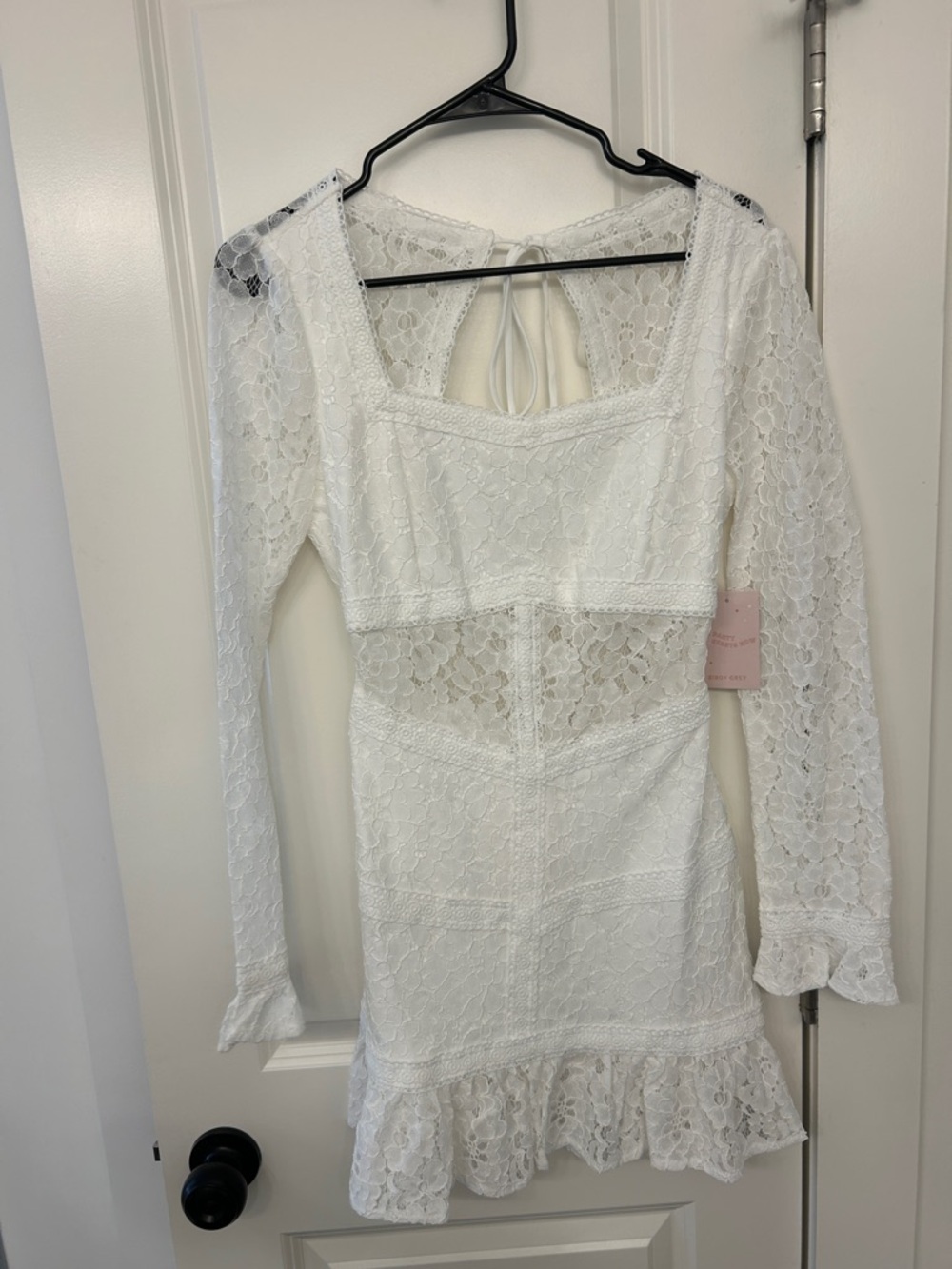 Birdy Grey White Lace Long Sleeve Mini Dress